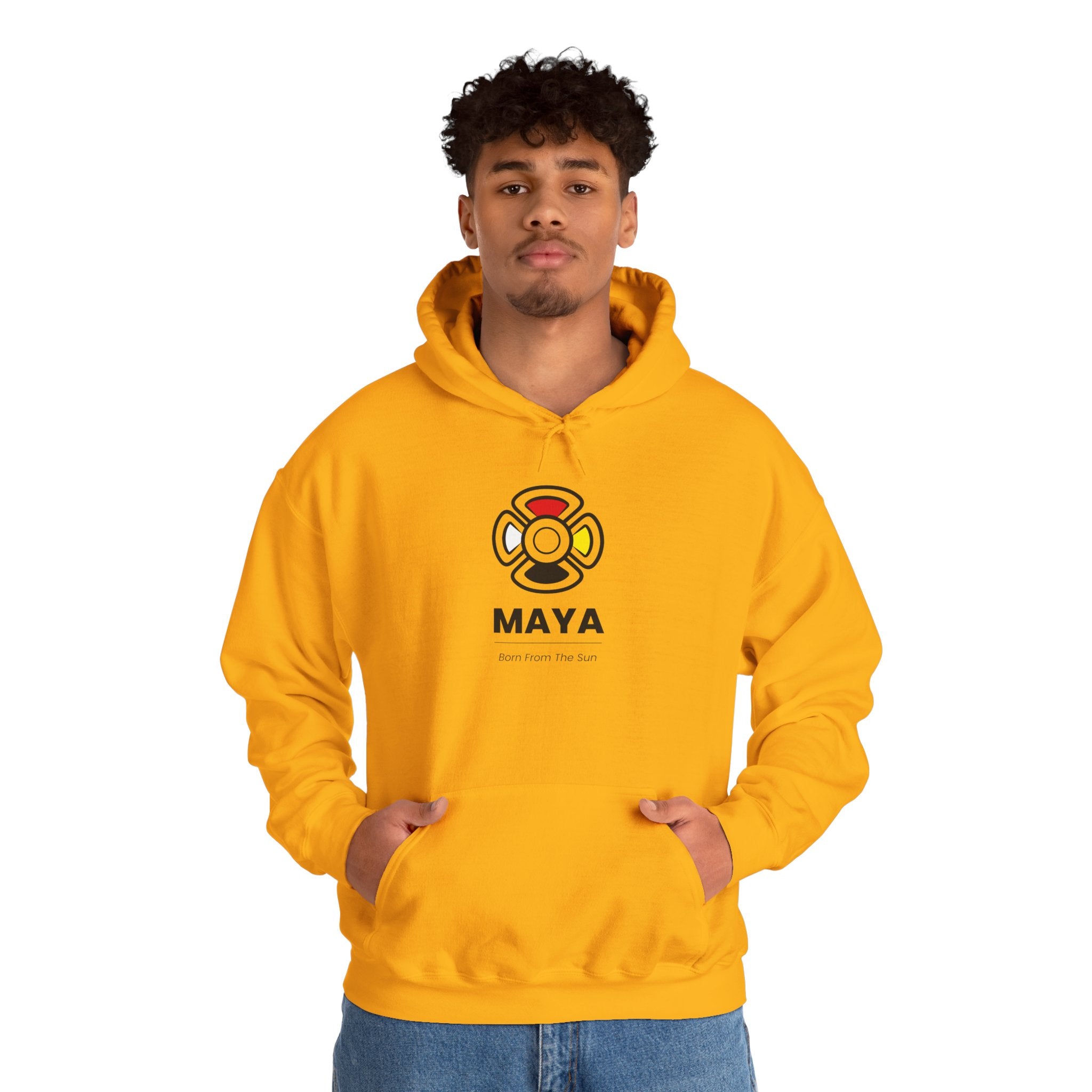 MAYA “Born From the Sun” Hoodie | Premium Streetwear | Mayan Sun Symbol Design (Flor Maya) | Unisex Heavy Blend™ Hooded Sweatshirt