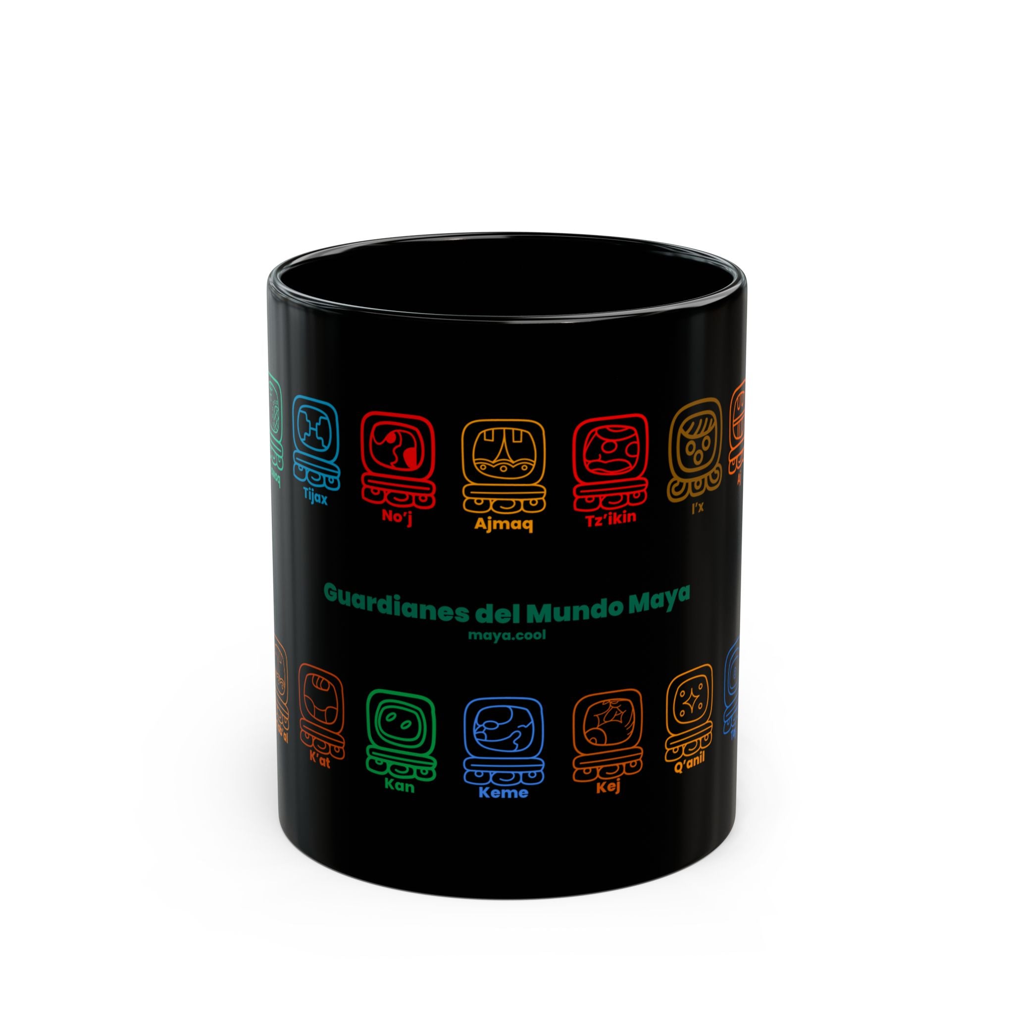 Guardianes del Mundo Maya Black Mug (11oz & 15oz) | 20 Maya Nahuales | Cholqij (Cholq'ij) Calendar