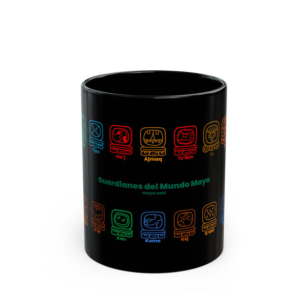 Guardianes del Mundo Maya Black Mug (11oz & 15oz) | 20 Maya Nahuales | Cholqij (Cholq'ij) Calendar