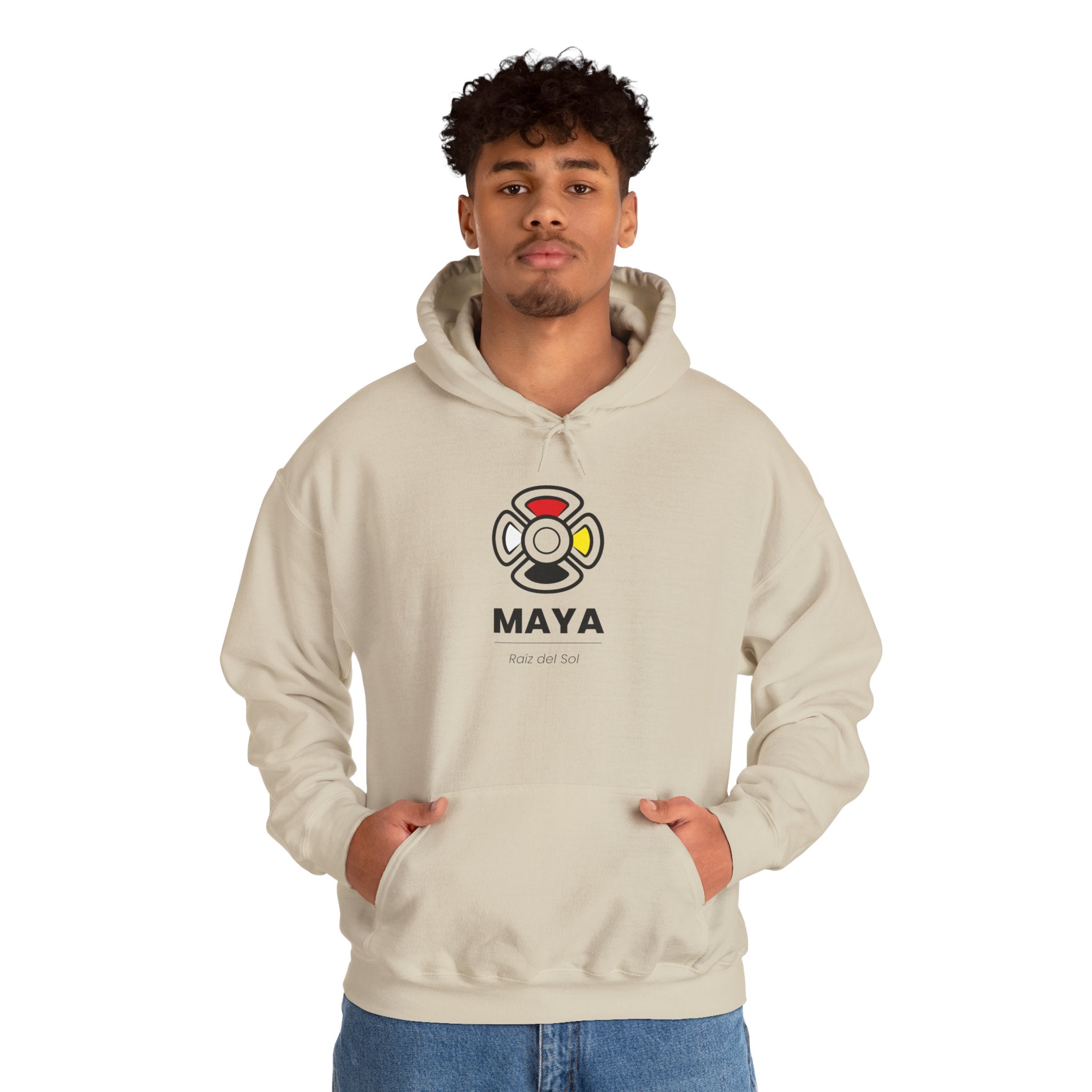 MAYA “Raíz del Sol” Hoodie | Premium Streetwear | Mayan Sun Symbol Design (Flor Maya) | Unisex Heavy Blend™ Hooded Sweatshirt