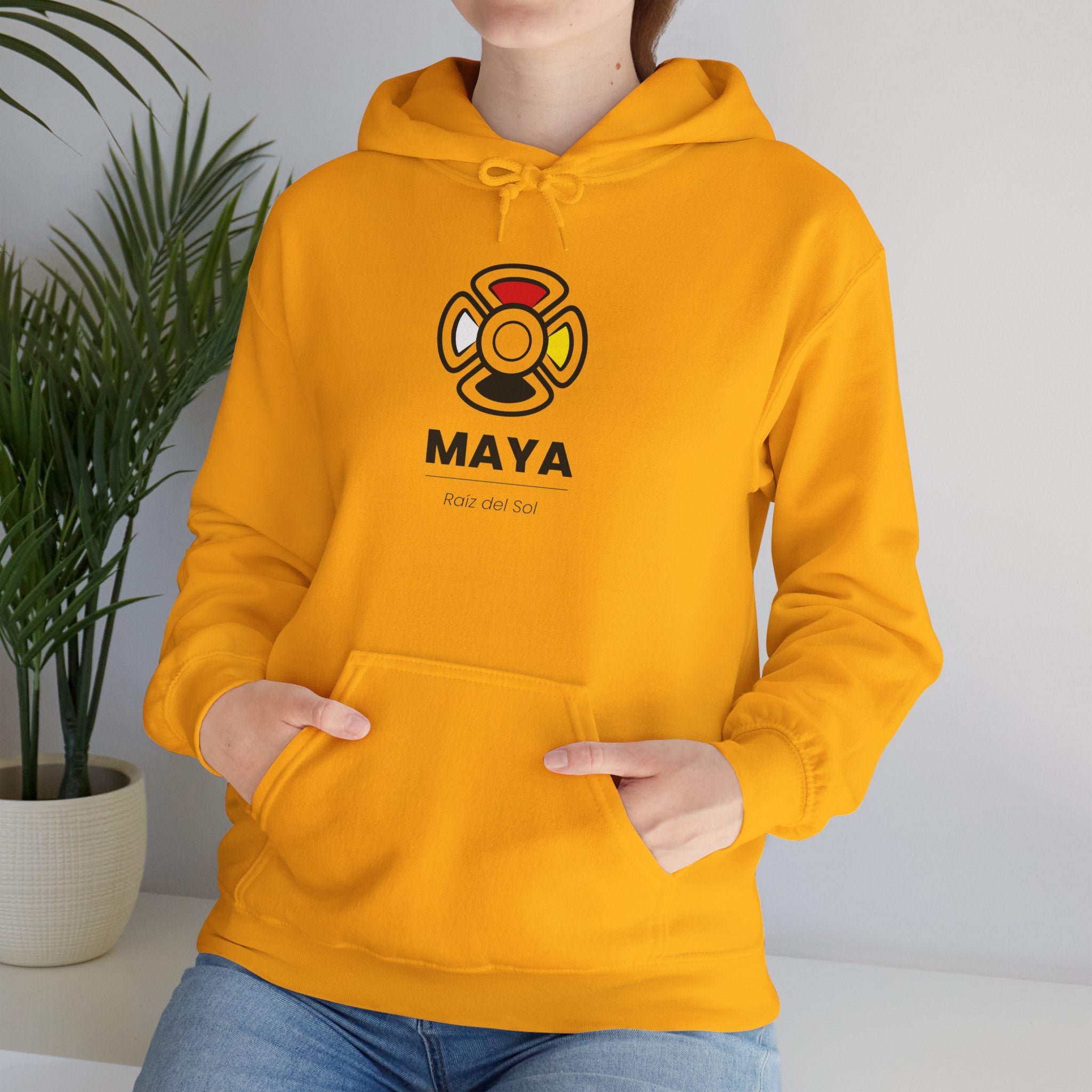 MAYA “Raíz del Sol” Hoodie | Premium Streetwear | Mayan Sun Symbol Design (Flor Maya) | Unisex Heavy Blend™ Hooded Sweatshirt