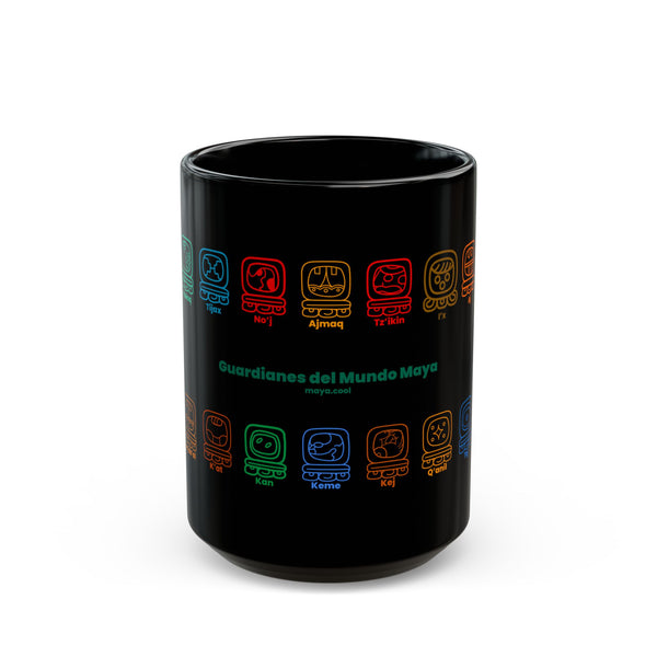 Guardianes del Mundo Maya Black Mug (11oz & 15oz) | 20 Maya Nahuales | Cholqij (Cholq'ij) Calendar