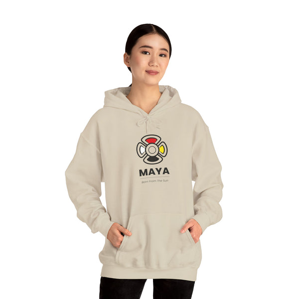 MAYA “Born From the Sun” Hoodie | Premium Streetwear | Mayan Sun Symbol Design (Flor Maya) | Unisex Heavy Blend™ Hooded Sweatshirt