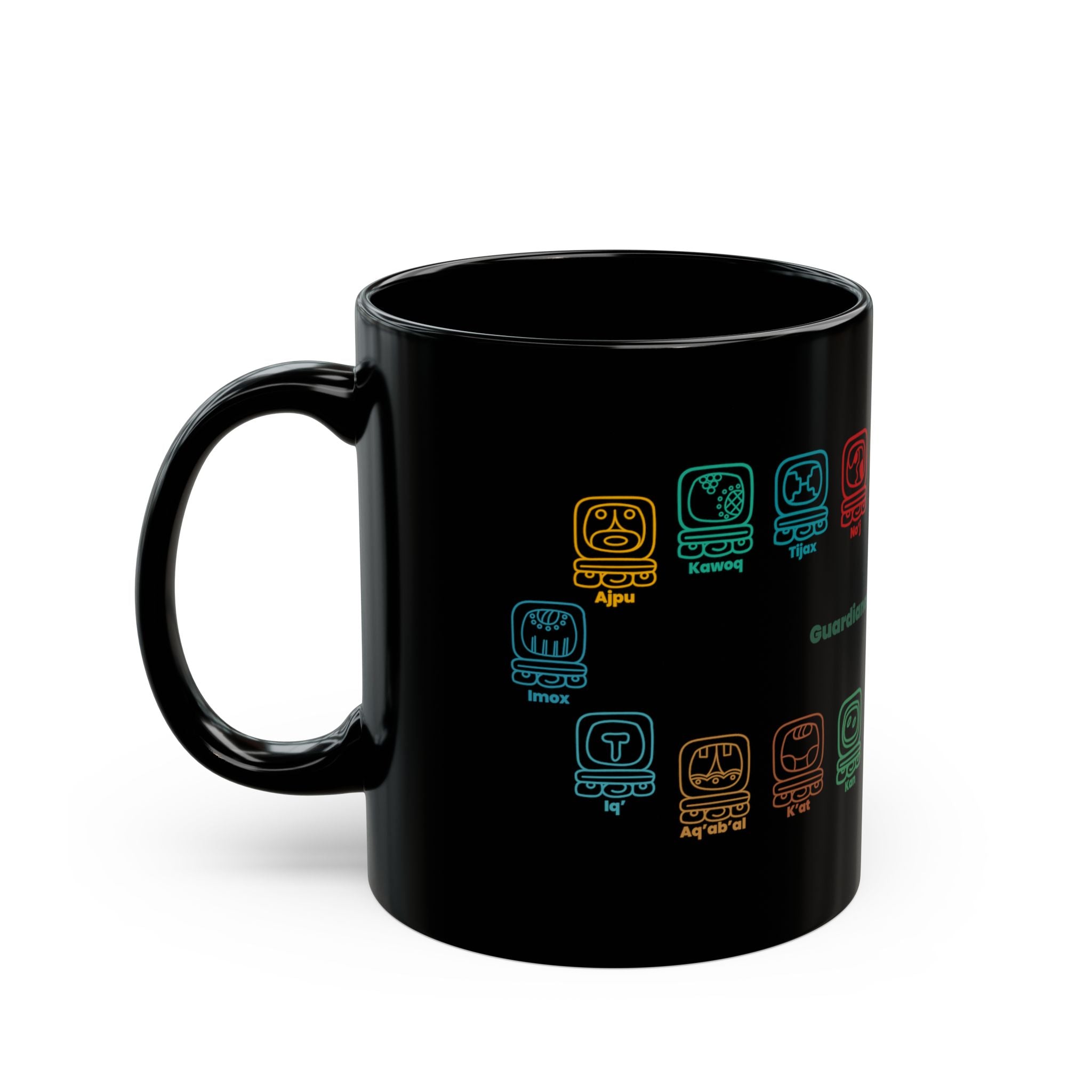 Guardianes del Mundo Maya Black Mug (11oz & 15oz) | 20 Maya Nahuales | Cholqij (Cholq'ij) Calendar