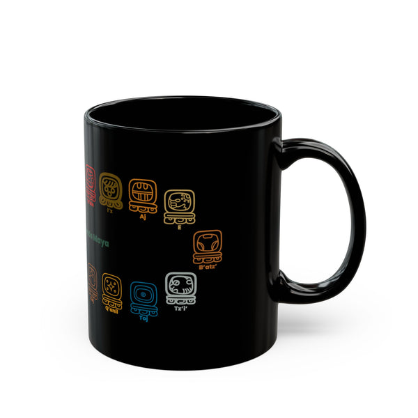 Guardianes del Mundo Maya Black Mug (11oz & 15oz) | 20 Maya Nahuales | Cholqij (Cholq'ij) Calendar