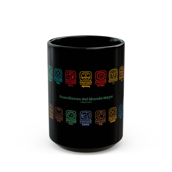 Guardianes del Mundo Maya Black Mug (11oz & 15oz) | 20 Maya Nahuales | Cholqij (Cholq'ij) Calendar