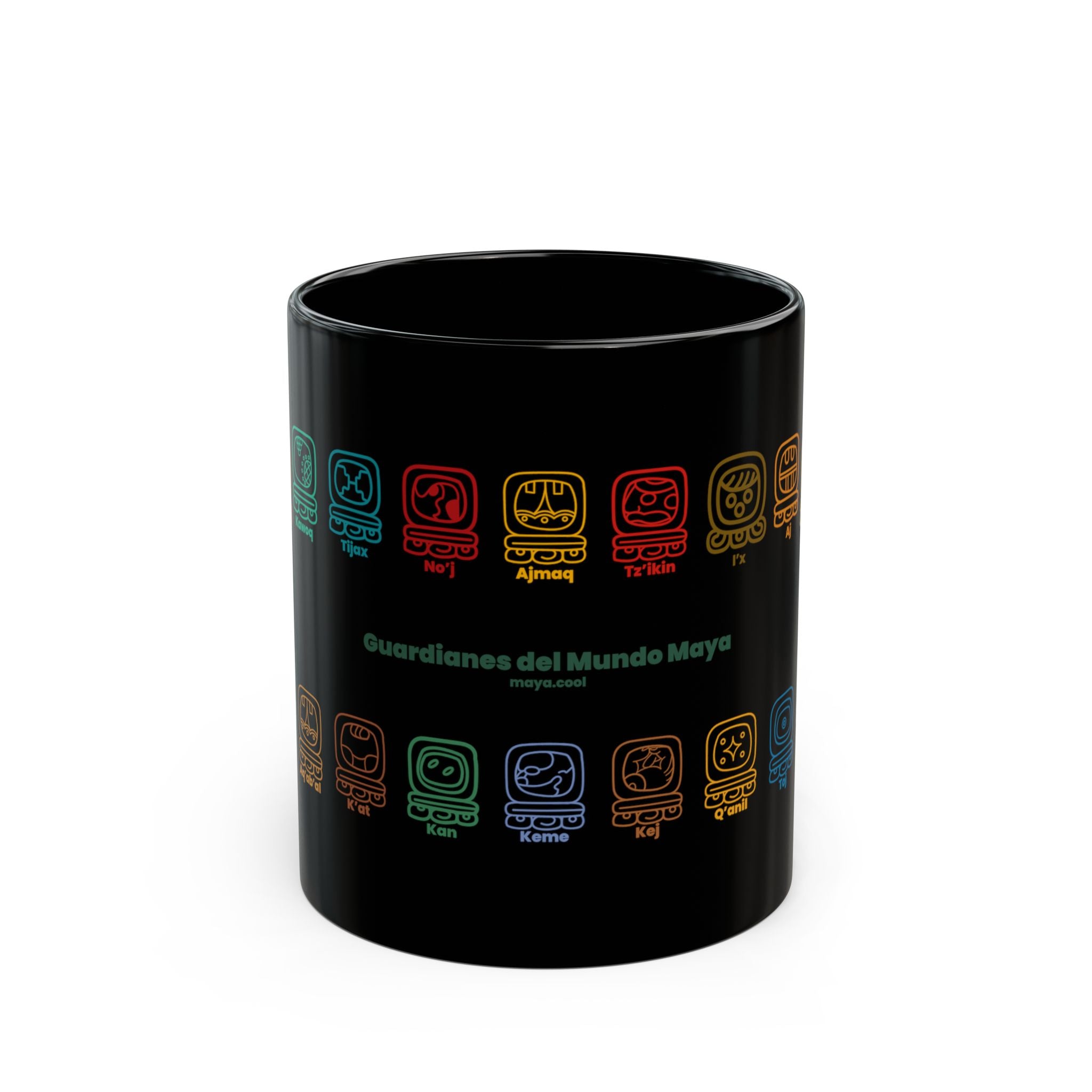 Guardianes del Mundo Maya Black Mug (11oz & 15oz) | 20 Maya Nahuales | Cholqij (Cholq'ij) Calendar