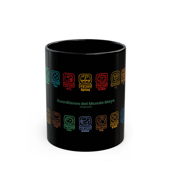 Guardianes del Mundo Maya Black Mug (11oz & 15oz) | 20 Maya Nahuales | Cholqij (Cholq'ij) Calendar