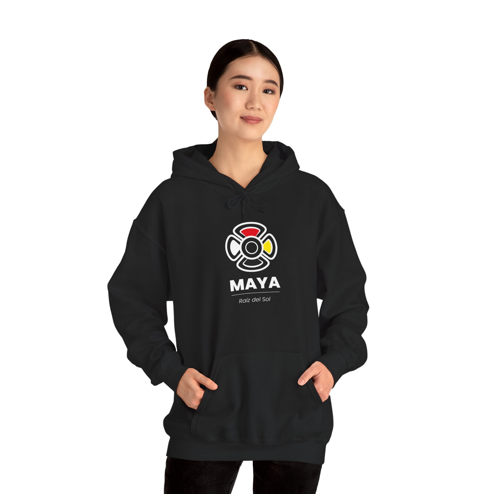 MAYA “Raíz del Sol” Hoodie | Premium Streetwear | Mayan Sun Symbol Design (Flor Maya) | Unisex Heavy Blend™ Hooded Sweatshirt