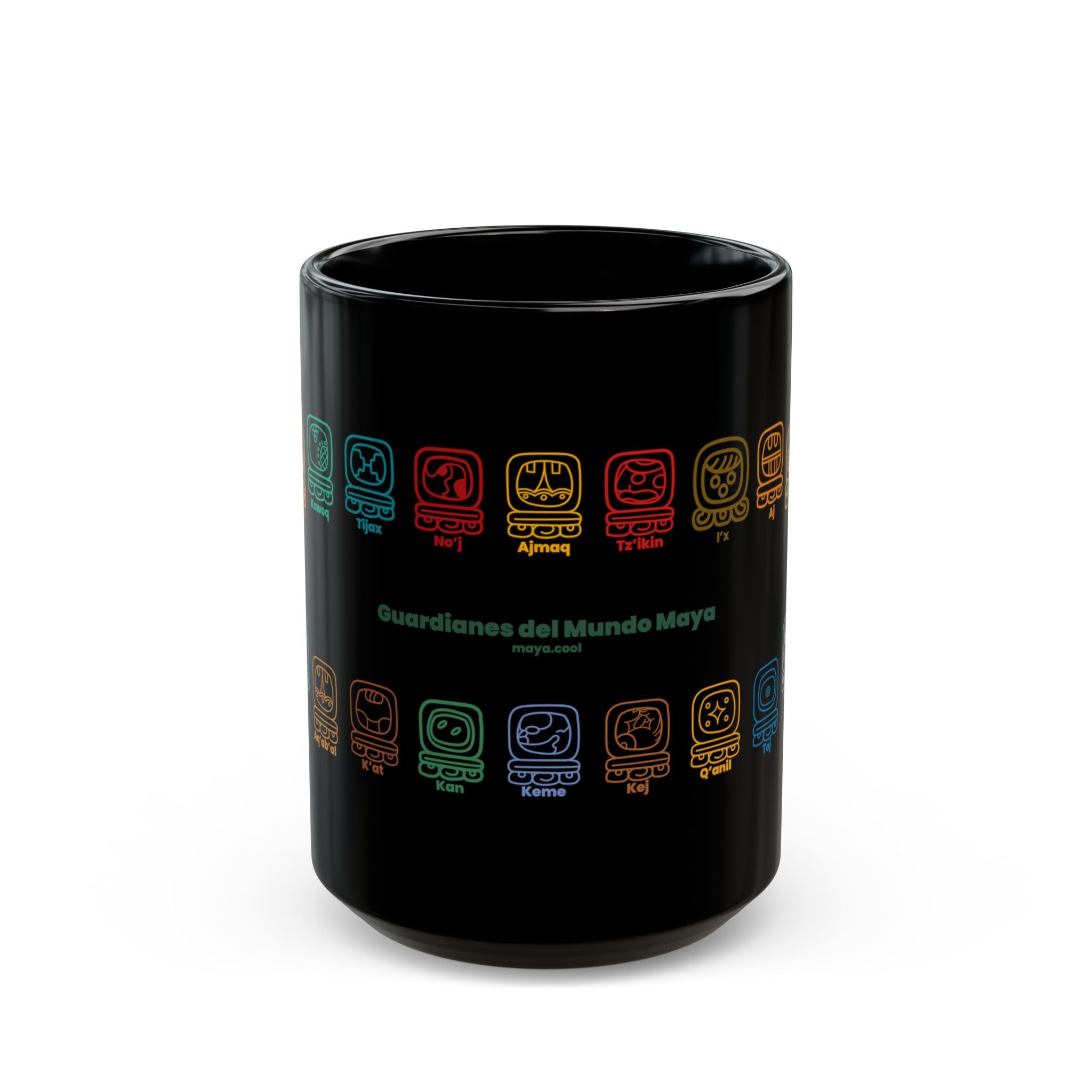 Guardianes del Mundo Maya Black Mug (11oz & 15oz) | 20 Maya Nahuales | Cholqij (Cholq'ij) Calendar