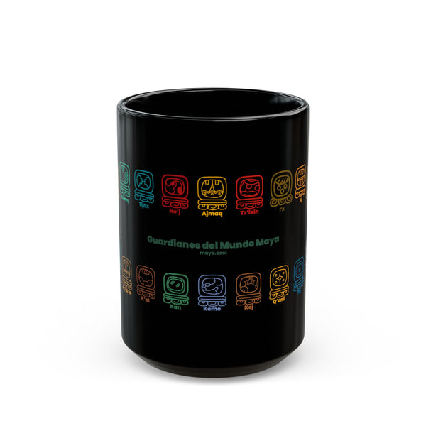 Guardianes del Mundo Maya Black Mug (11oz & 15oz) | 20 Maya Nahuales | Cholqij (Cholq'ij) Calendar