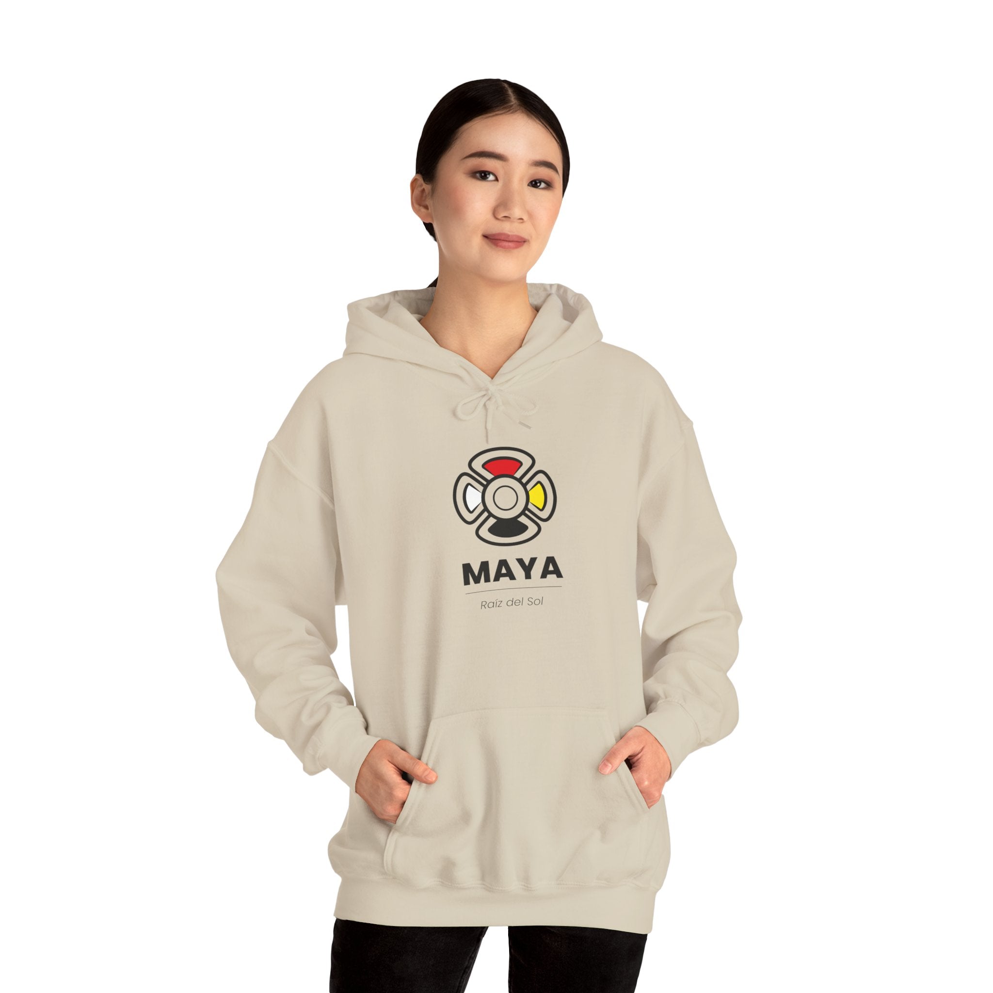 MAYA “Raíz del Sol” Hoodie | Premium Streetwear | Mayan Sun Symbol Design (Flor Maya) | Unisex Heavy Blend™ Hooded Sweatshirt