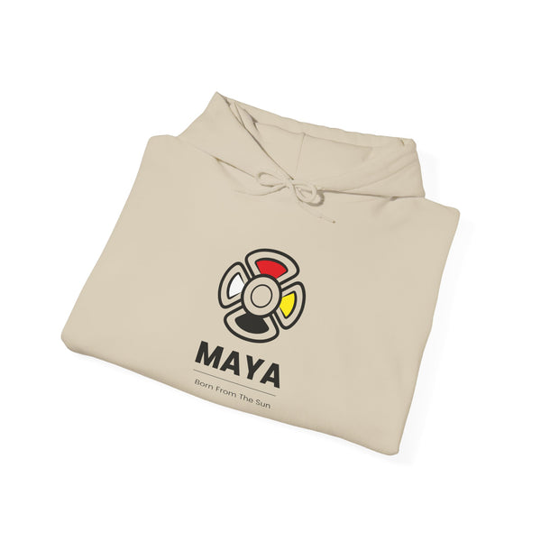 MAYA “Born From the Sun” Hoodie | Premium Streetwear | Mayan Sun Symbol Design (Flor Maya) | Unisex Heavy Blend™ Hooded Sweatshirt