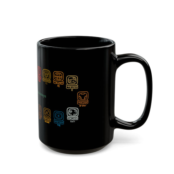 Guardianes del Mundo Maya Black Mug (11oz & 15oz) | 20 Maya Nahuales | Cholqij (Cholq'ij) Calendar