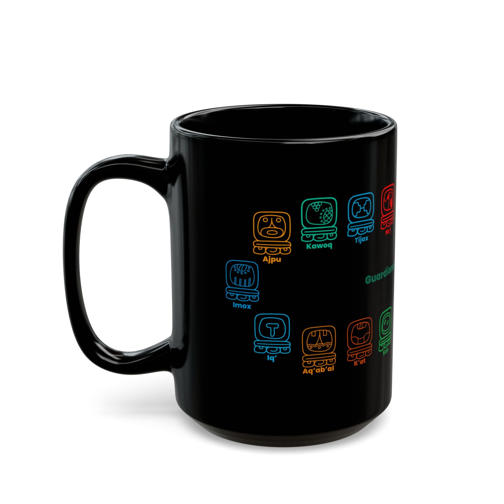 Guardianes del Mundo Maya Black Mug (11oz & 15oz) | 20 Maya Nahuales | Cholqij (Cholq'ij) Calendar
