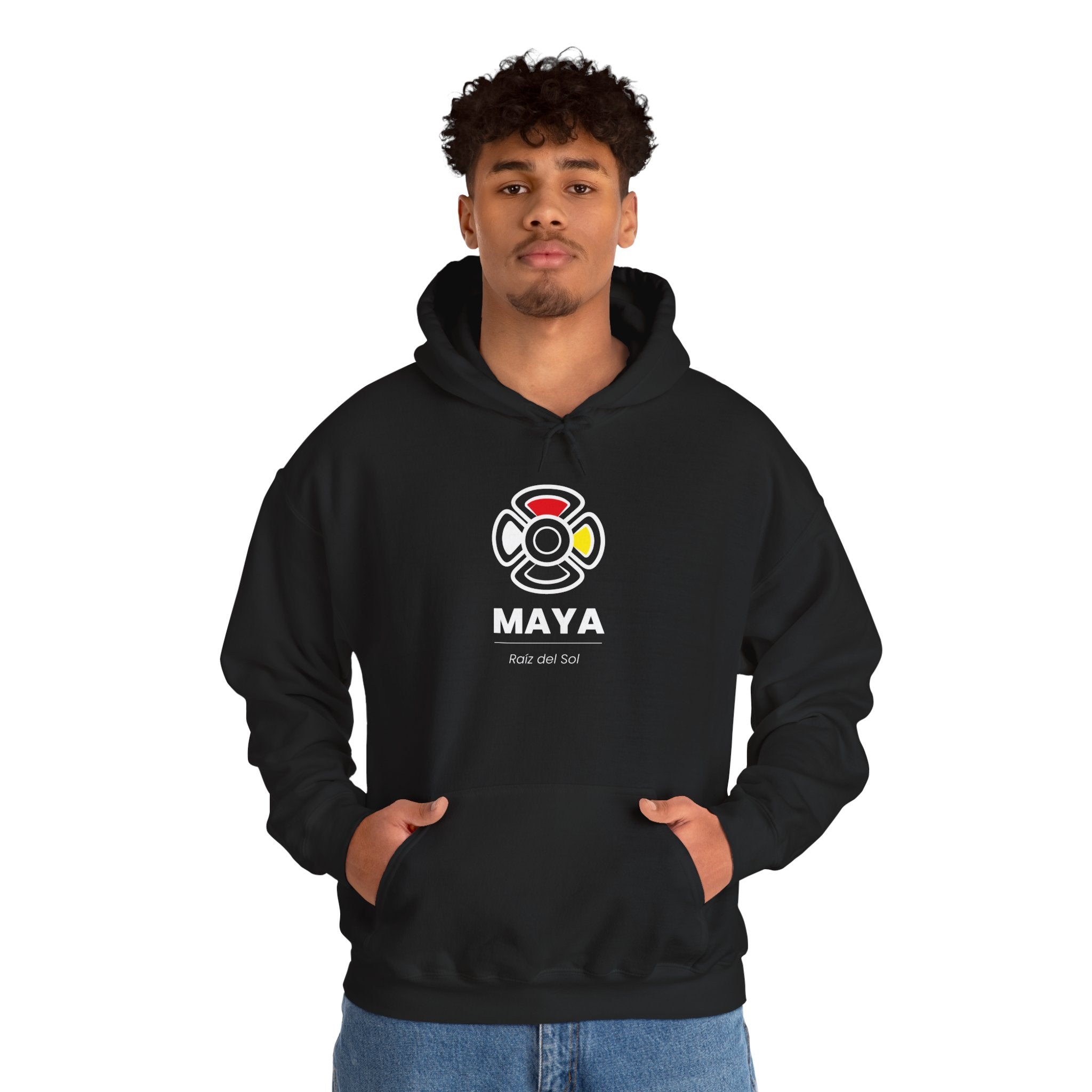 MAYA “Raíz del Sol” Hoodie | Premium Streetwear | Mayan Sun Symbol Design (Flor Maya) | Unisex Heavy Blend™ Hooded Sweatshirt