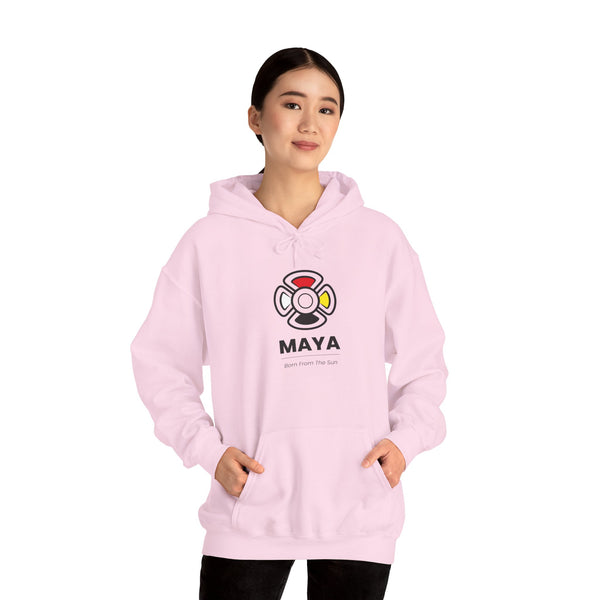 MAYA “Born From the Sun” Hoodie | Premium Streetwear | Mayan Sun Symbol Design (Flor Maya) | Unisex Heavy Blend™ Hooded Sweatshirt